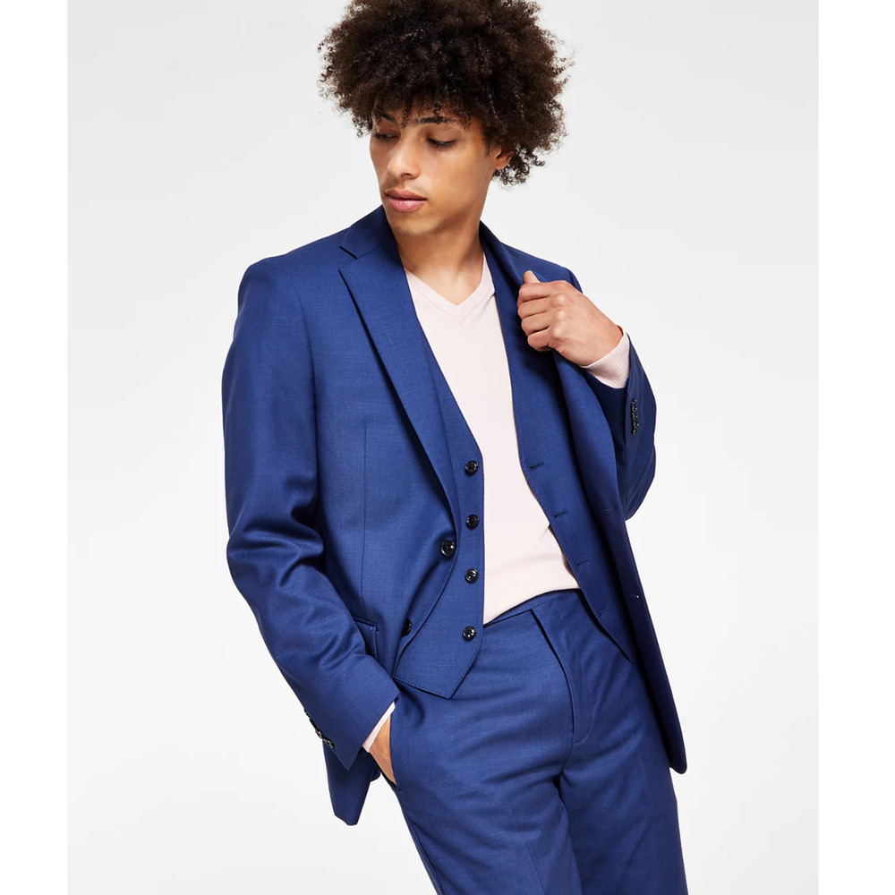 Calvin Klein Men Slim-Fit Wool-Blend Stretch Suit Jackets Blue Size 38L